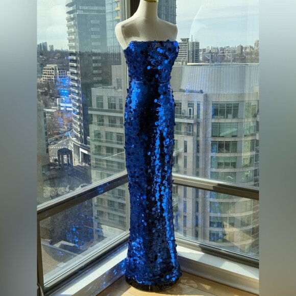 🆕 BRONX & BANCO 🧿 NWOT Farah Strapless Sequins Gown, Royal Blue, Sz XS US 2 - Picture 4 of 16
